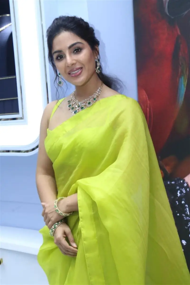 Telugu Actress Samyuktha Menon in Lemon Green Saree